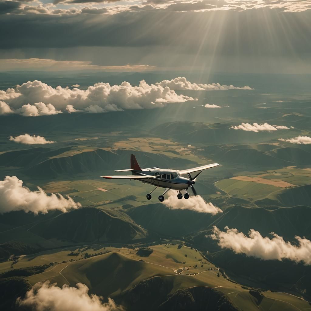 Aerial View of Plane Over Landscape in Cinematic Style