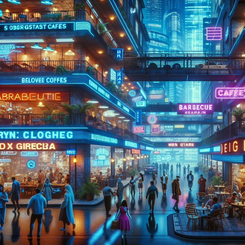 Vibrant Cyberpunk Shopping Complex in 2099