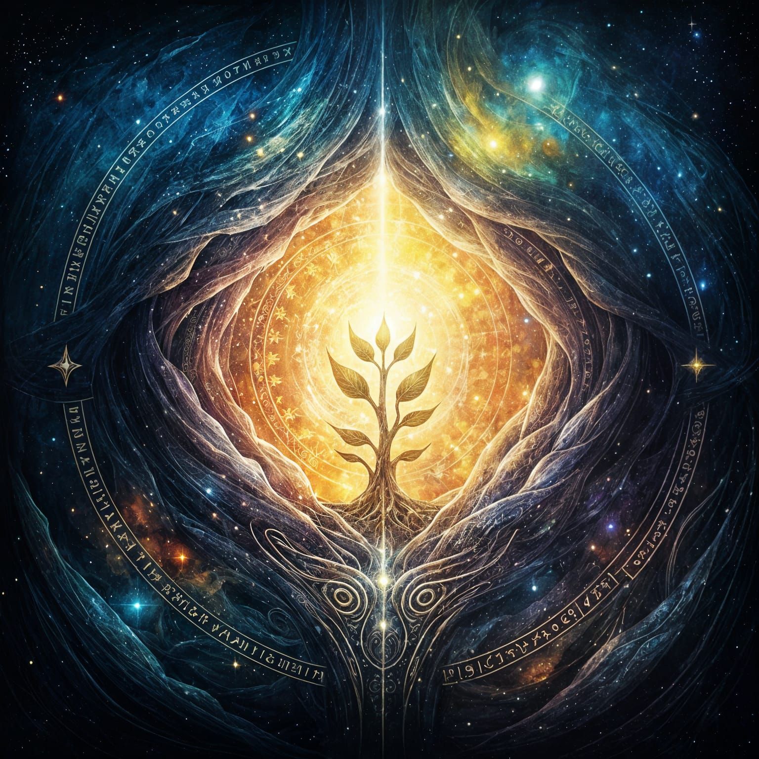 Cosmic World Tree Sprout in Fantasy Painterly Style