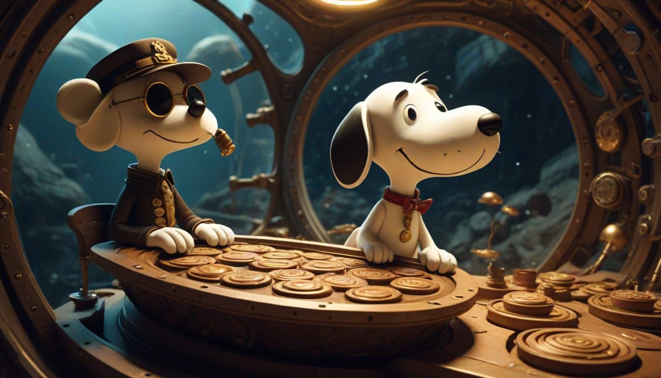 Steampunk Snoopy Pilots Spaceship Through Wormhole