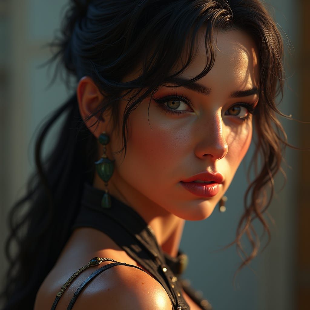 Ethereal Siren in Ornate Leather Attire