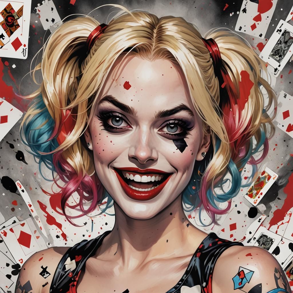 Harley Quinn Portrait in Comic Book Style