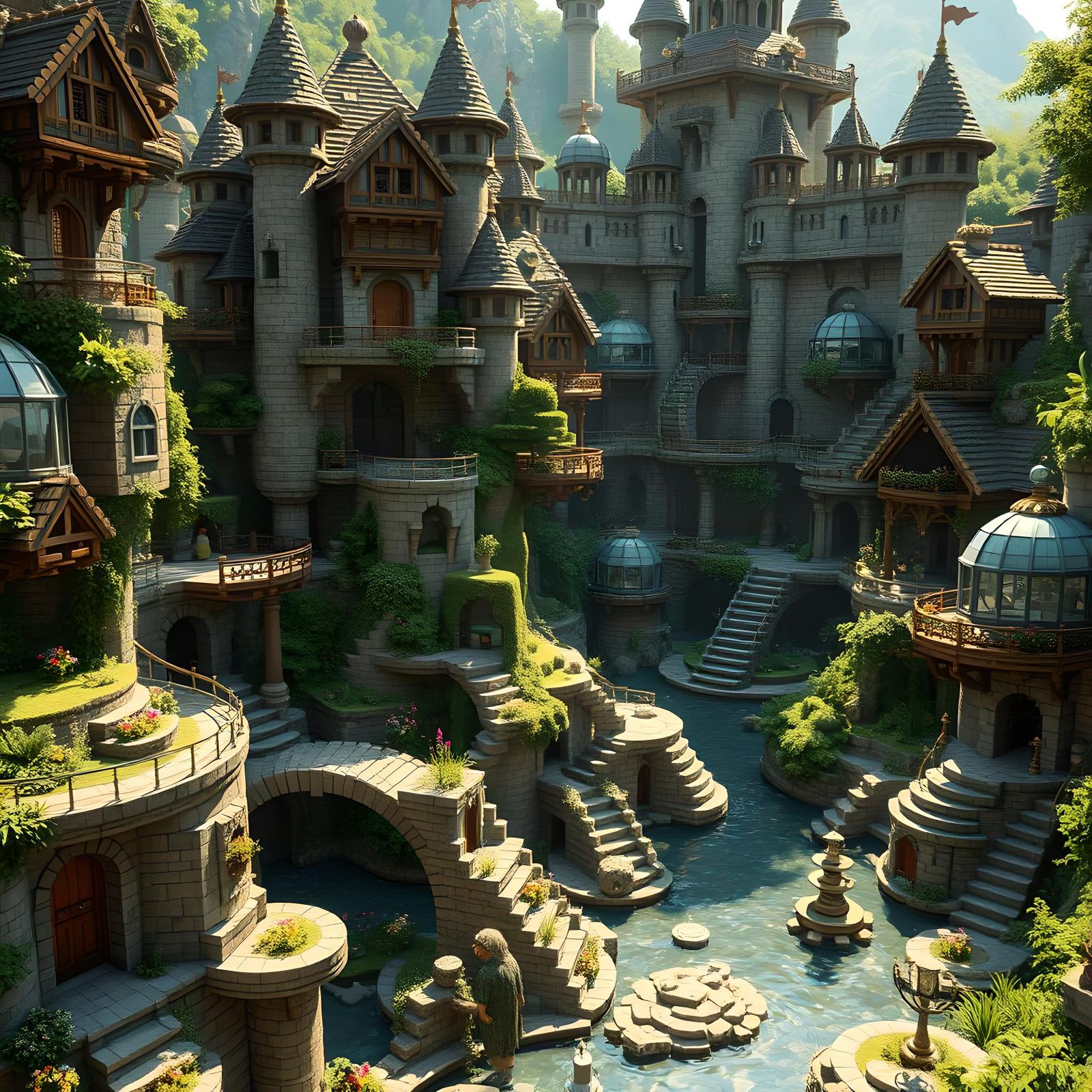 Minecraft Medieval Cityscape with Interconnected Buildings