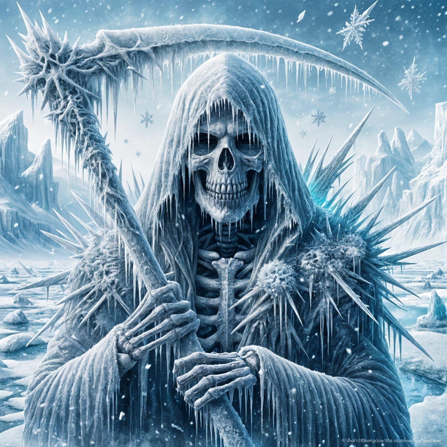 The Grim Reaper in a Hyper-Realistic Winter Scene