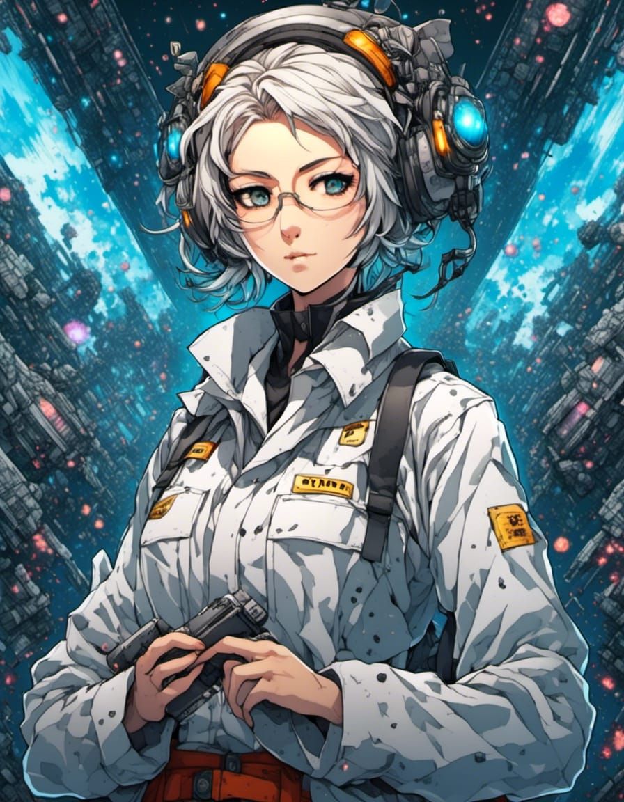 Beautiful female nuclear scientist, medium shot, <lora:VibrantAnimeSplatter:1.0>