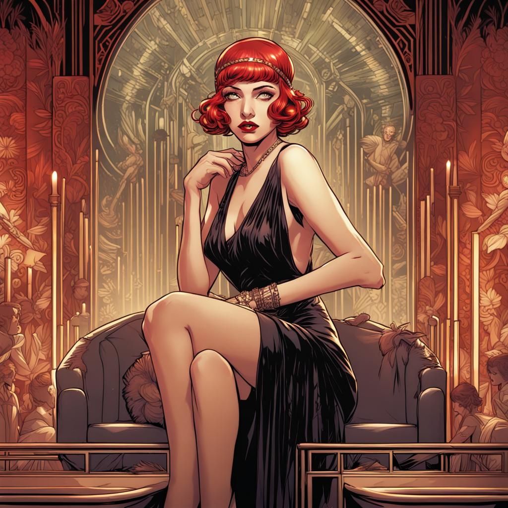 Flapper Girls in Art Deco Club, Comic Book Art