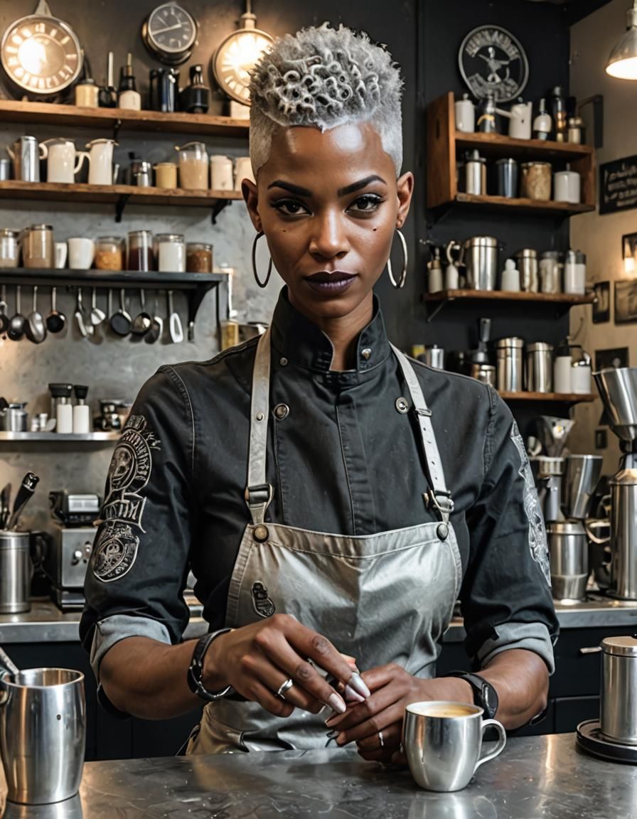 Afro Girl Barista in Templesmith Style