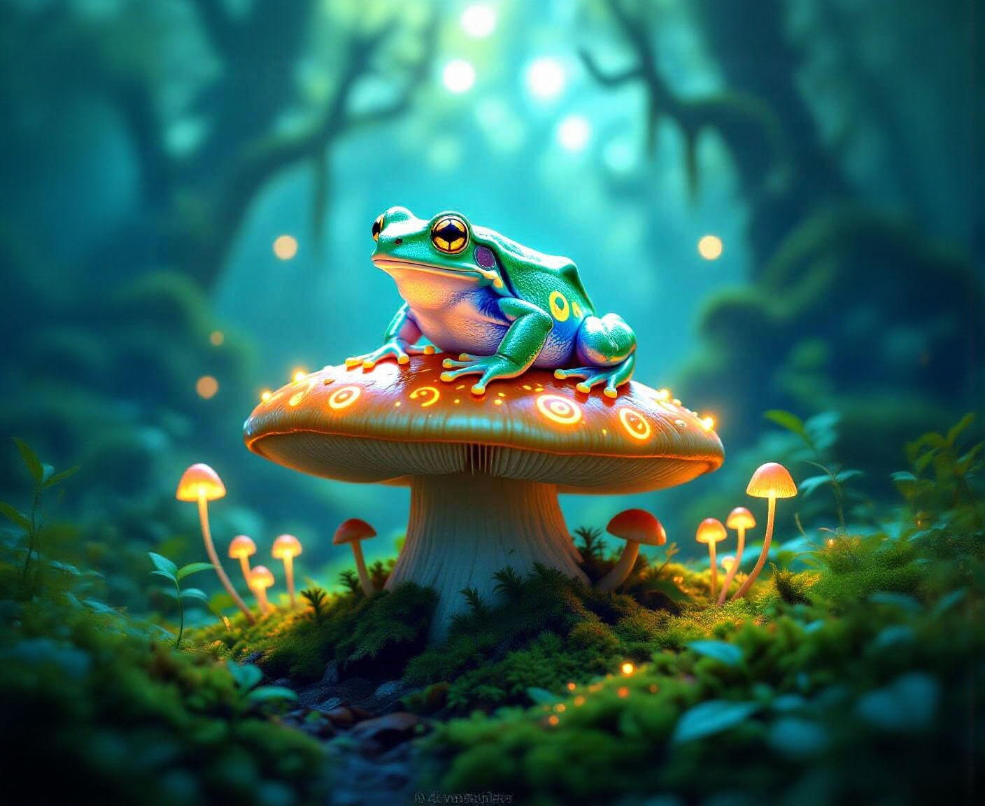 Bioluminescent Frog in Enchanted Forest: Artgerm Style