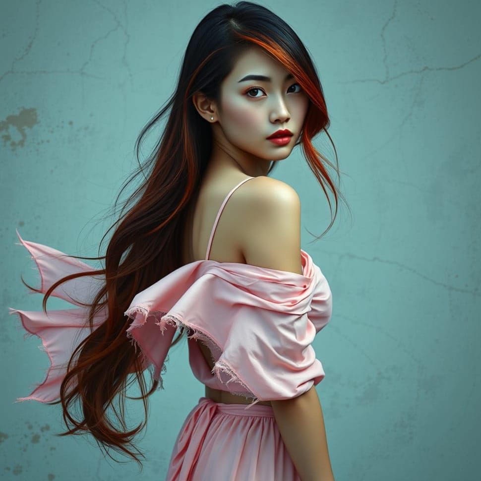 Realistic Portrait of a Japanese Goddess in Flawless Pink At...