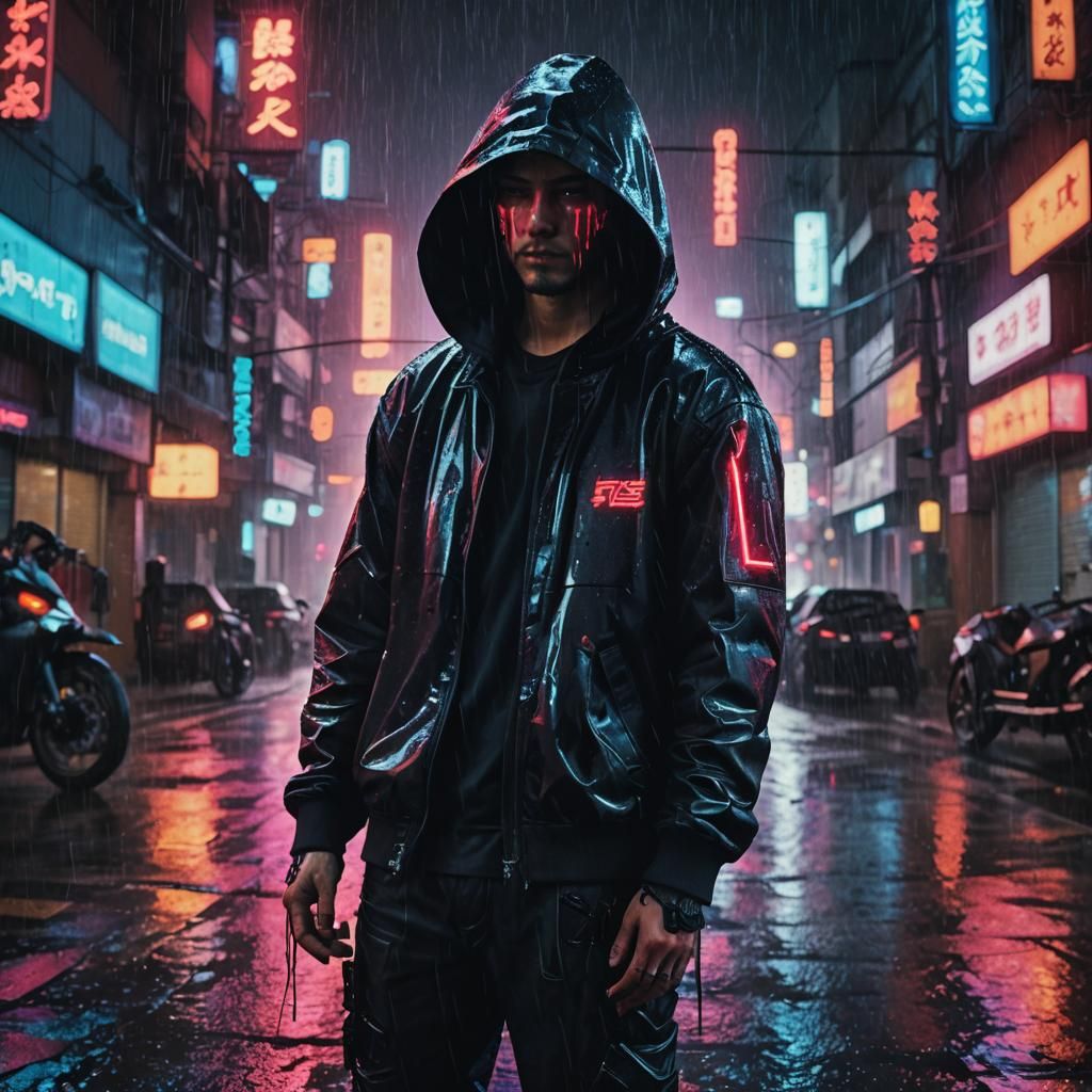 Neon City Rain: Cyberpunk Cinematic Film Still