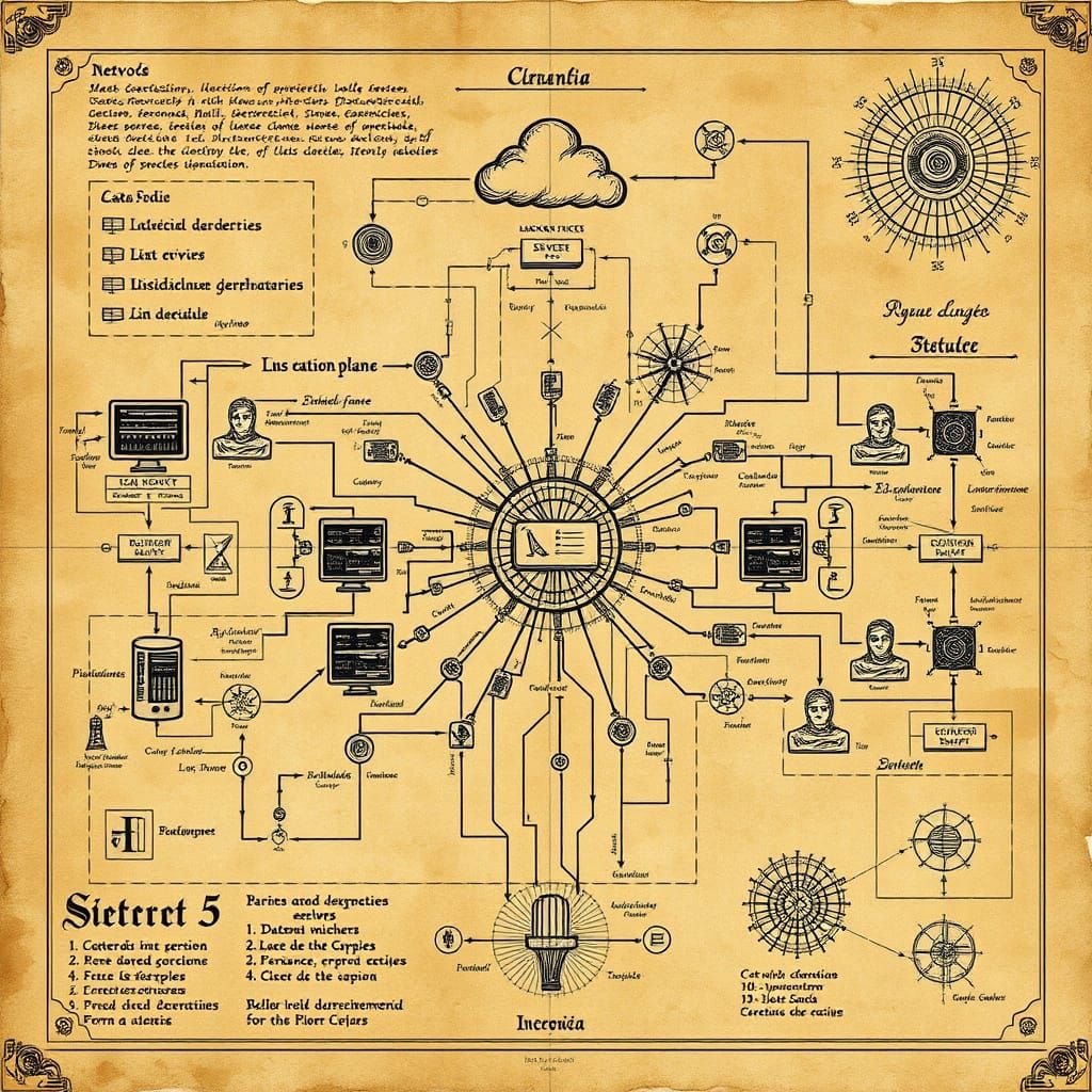 Renaissance-Inspired Digital Network Plan on Parchment
