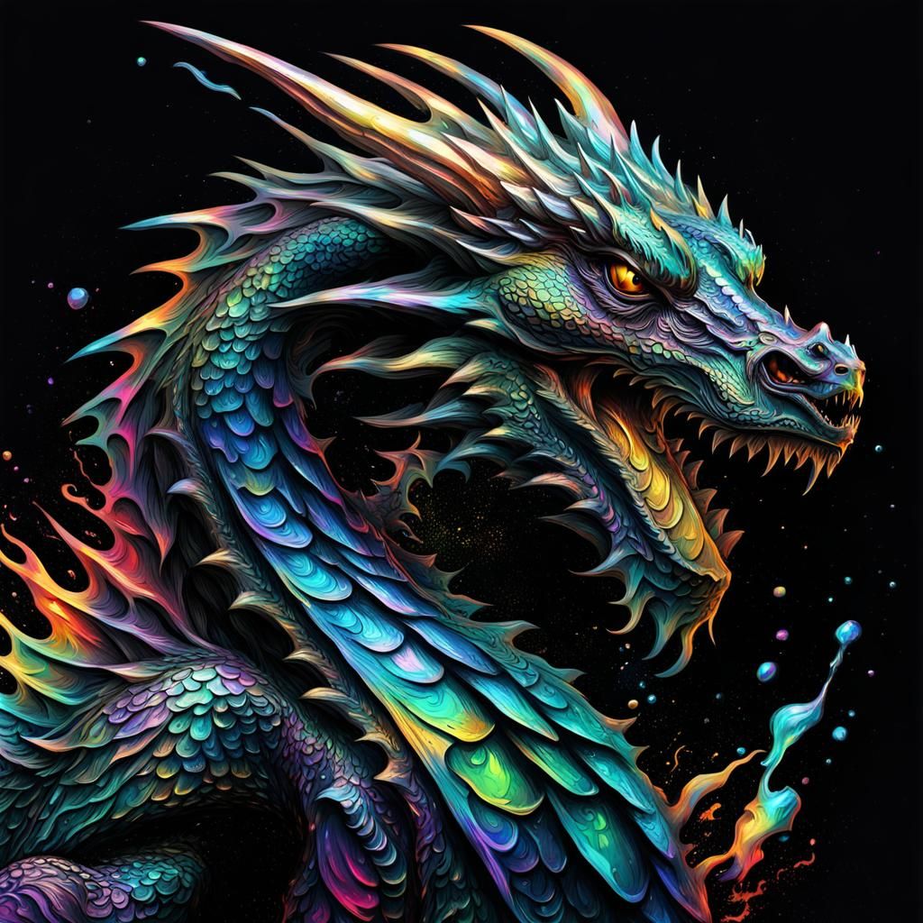 Holographic Dragon Graffiti Art