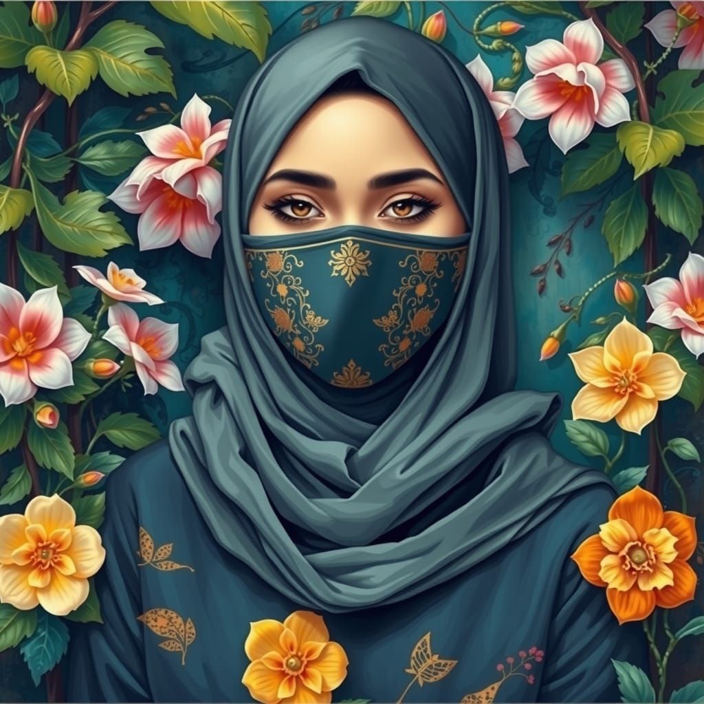 Arabian Girl in Hijab, Impressionist Oil Painting