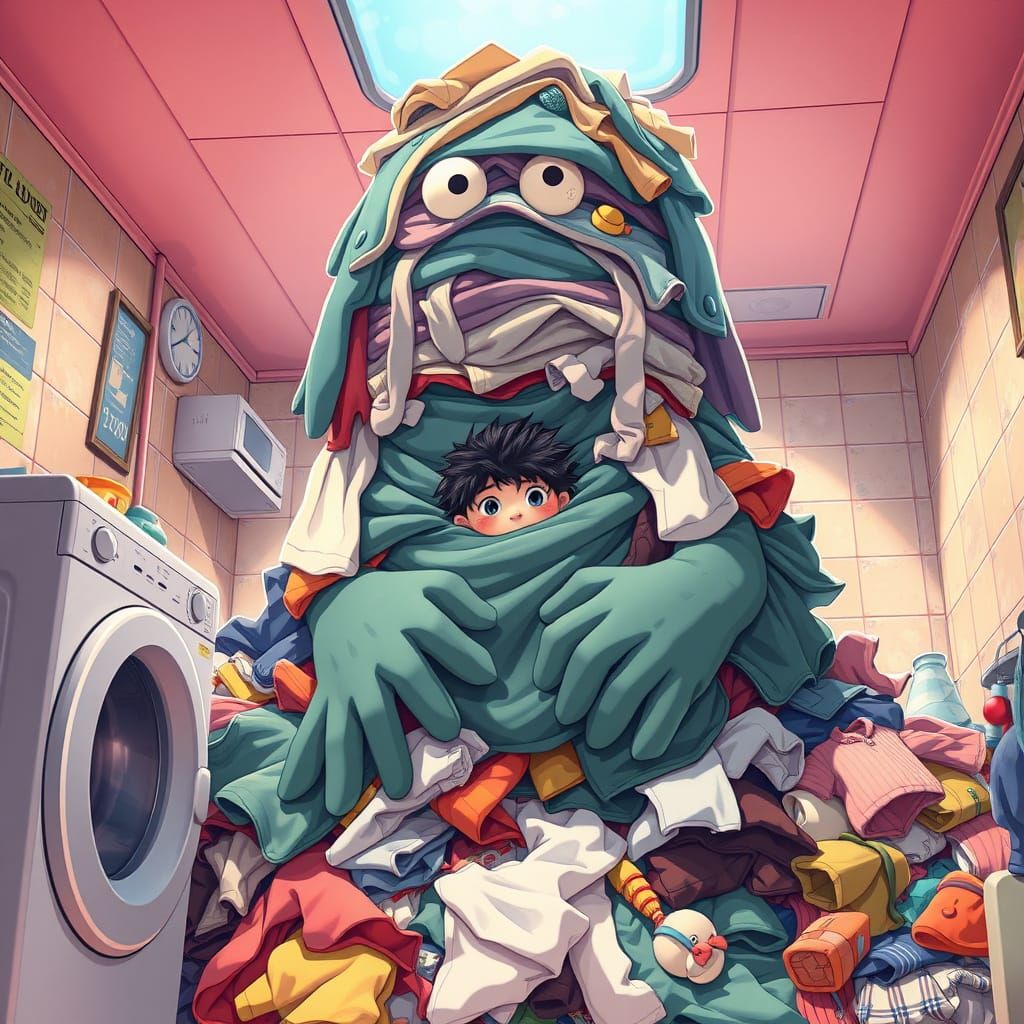 Whimsical Laundry Monster Rises from Retro-Style Lavomatic