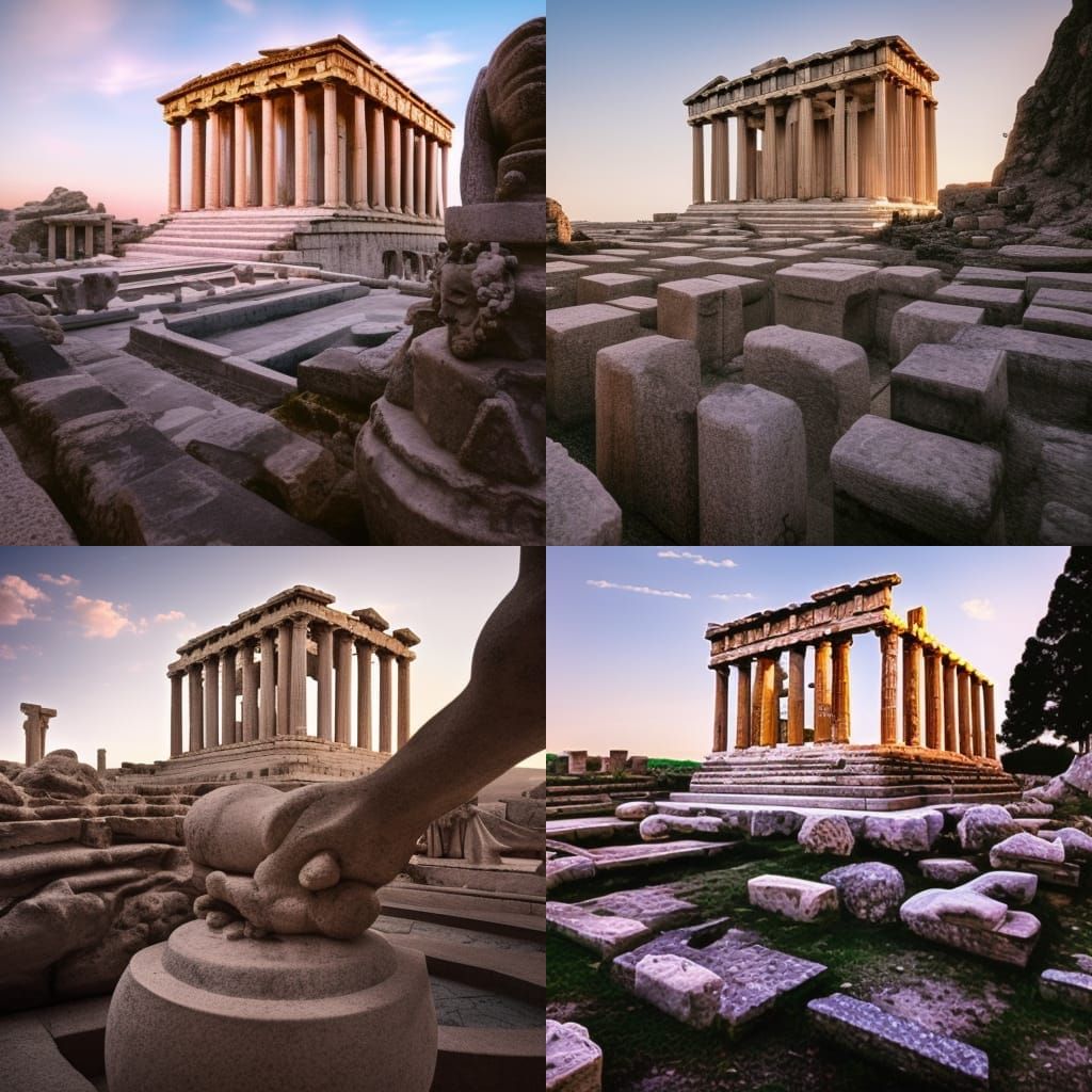Majestic Greek Temple with Statues: Cinematic Photography