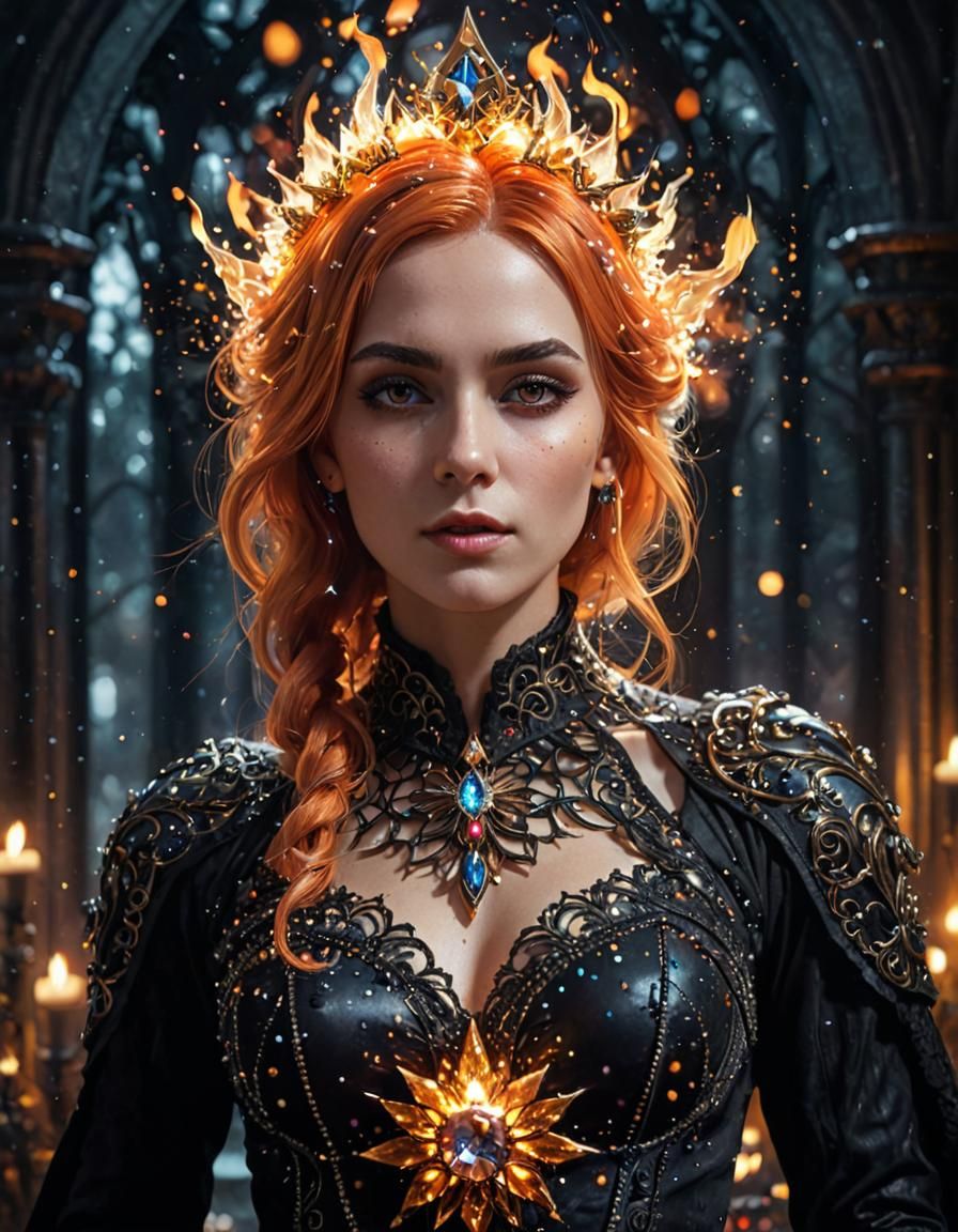 Gothic Revival Female Portrait with Flame Hair