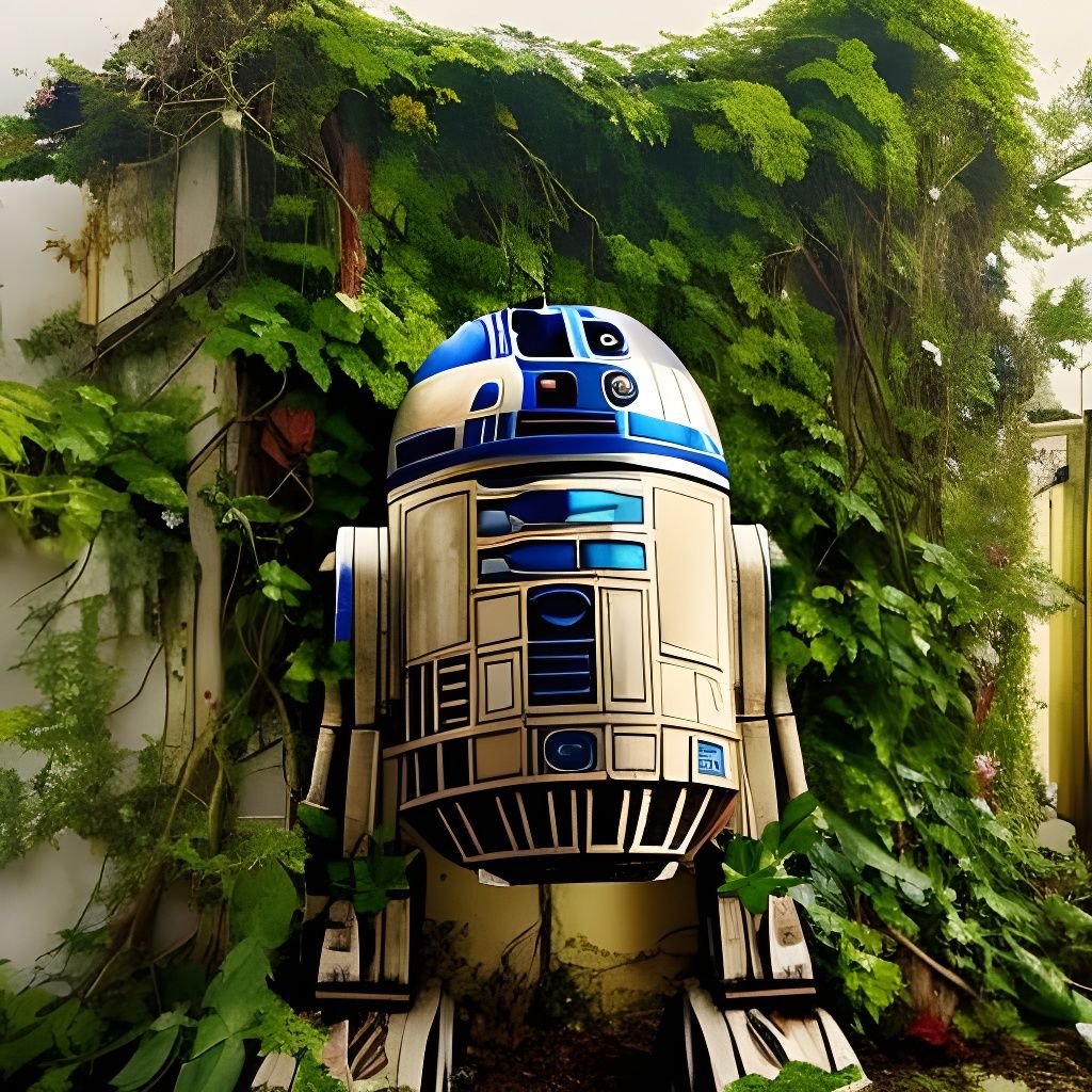 R2D2 in Junkyard, Mixed-Media Collage