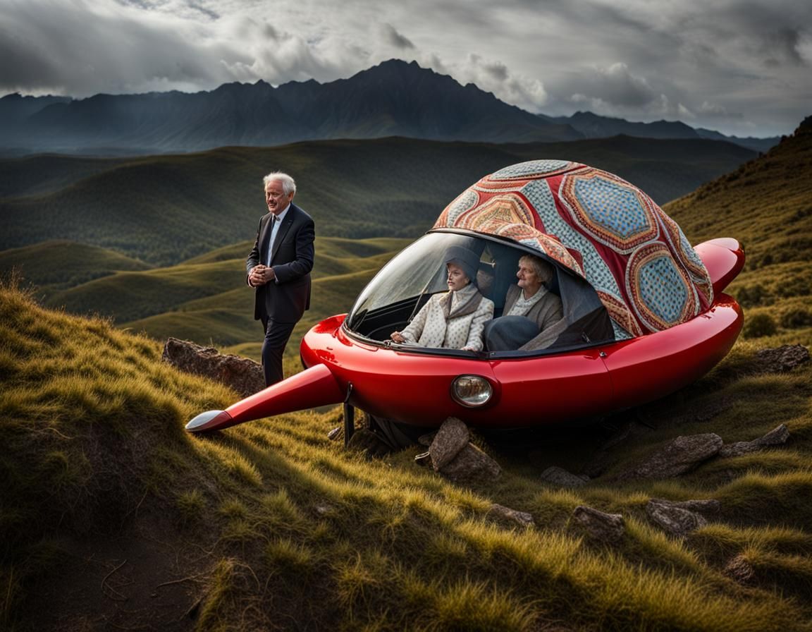 Surreal Restaurant Scene with Exotic Aliens in Contre-Jour