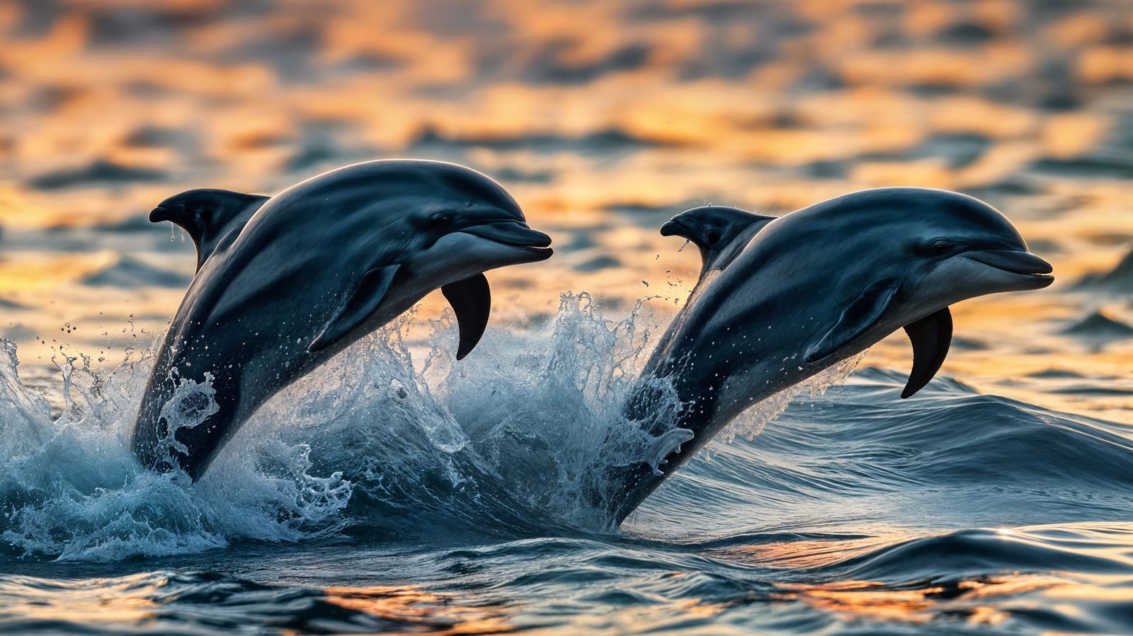 Dolphins Leap at Sunset: Realistic Ocean Scene