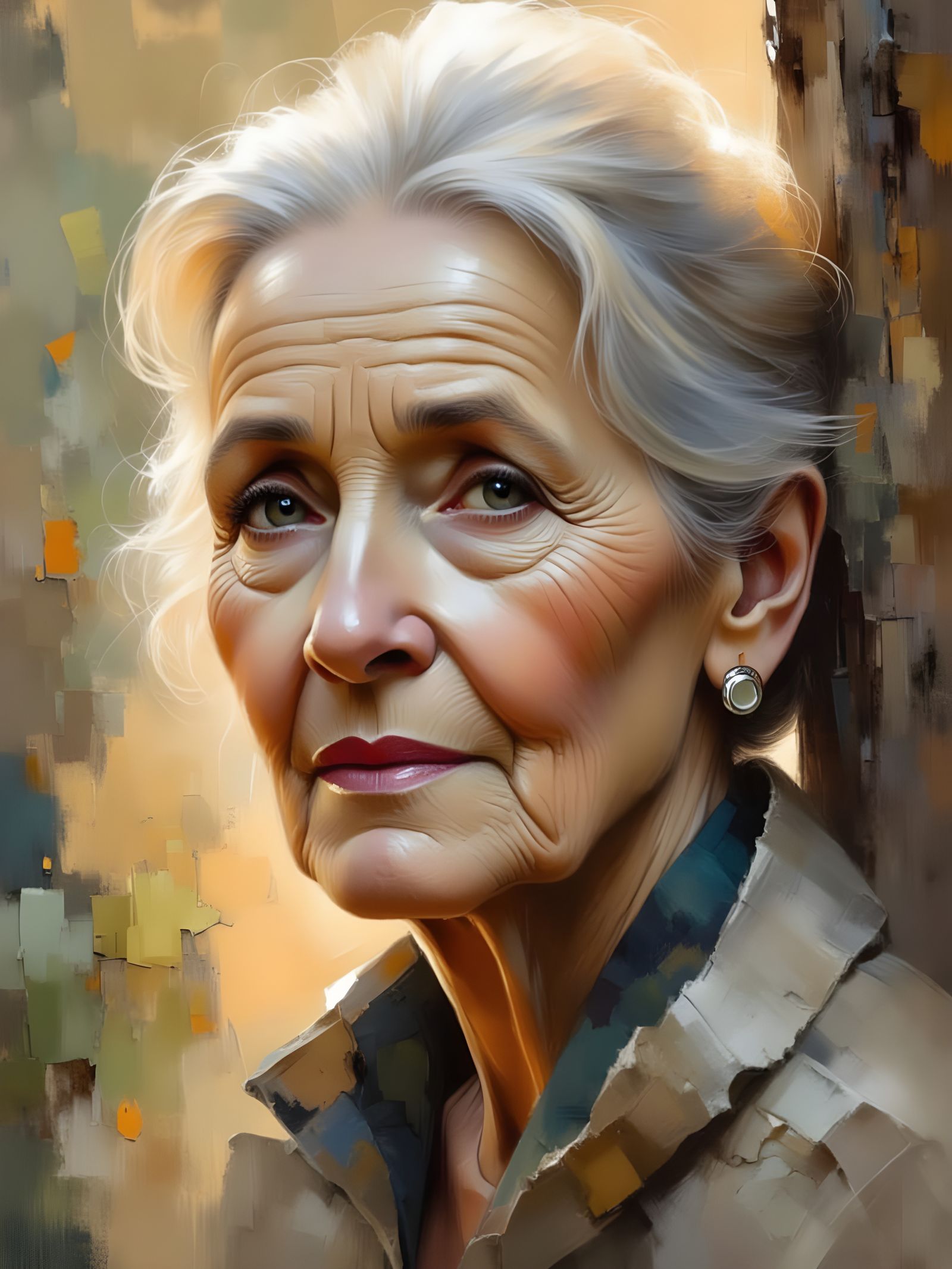 Elderly Woman's Wisdom in Watercolor