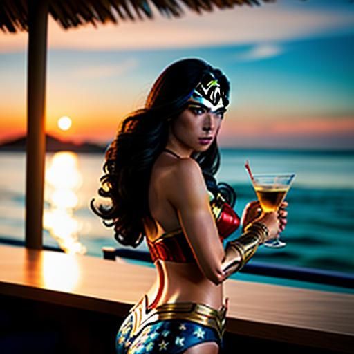 Wonder Woman drinking a martini