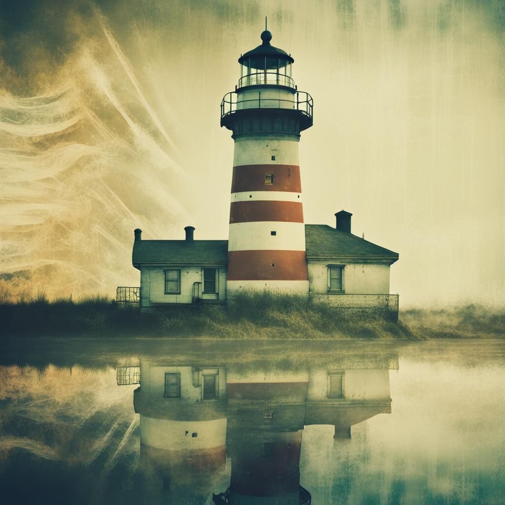 Dynamic Double Exposure Lighthouse in Vintage Style