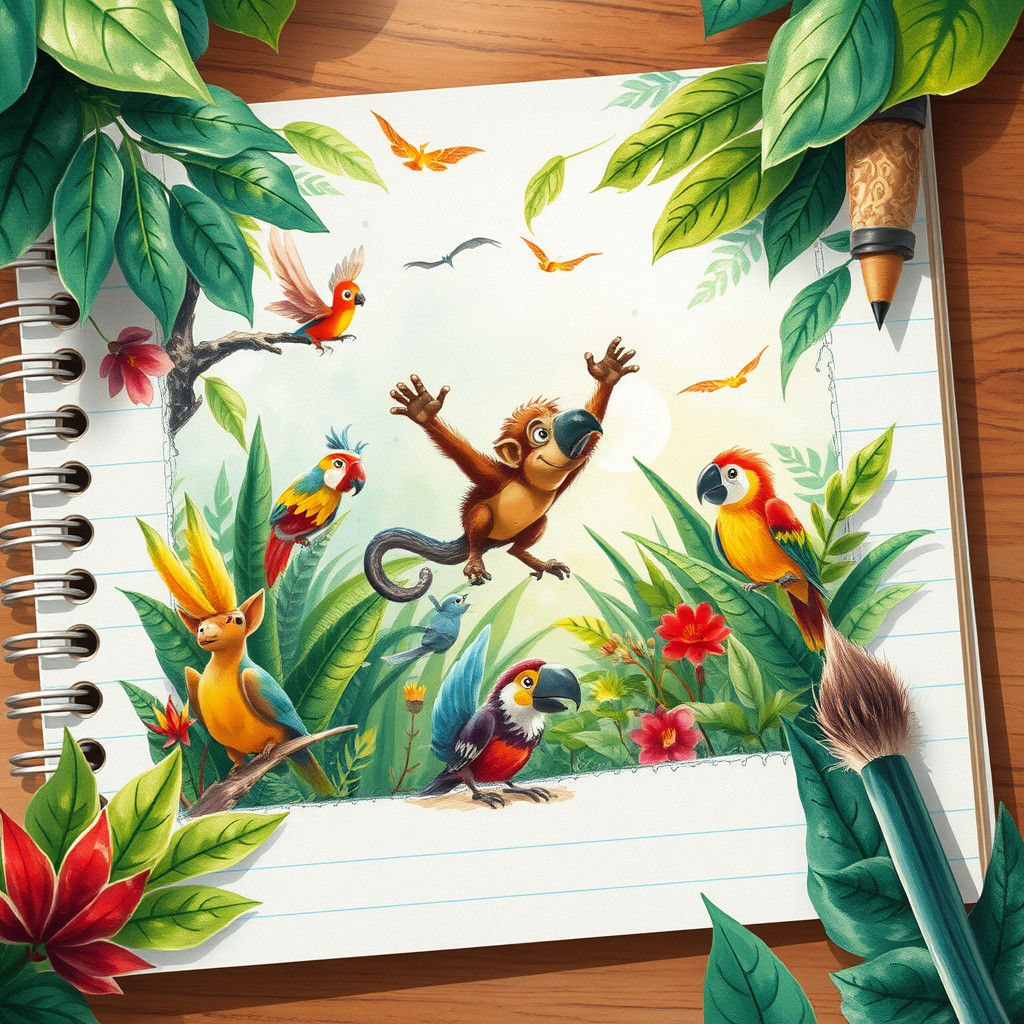 Lively Jungle Animals Leap from Notebook Page