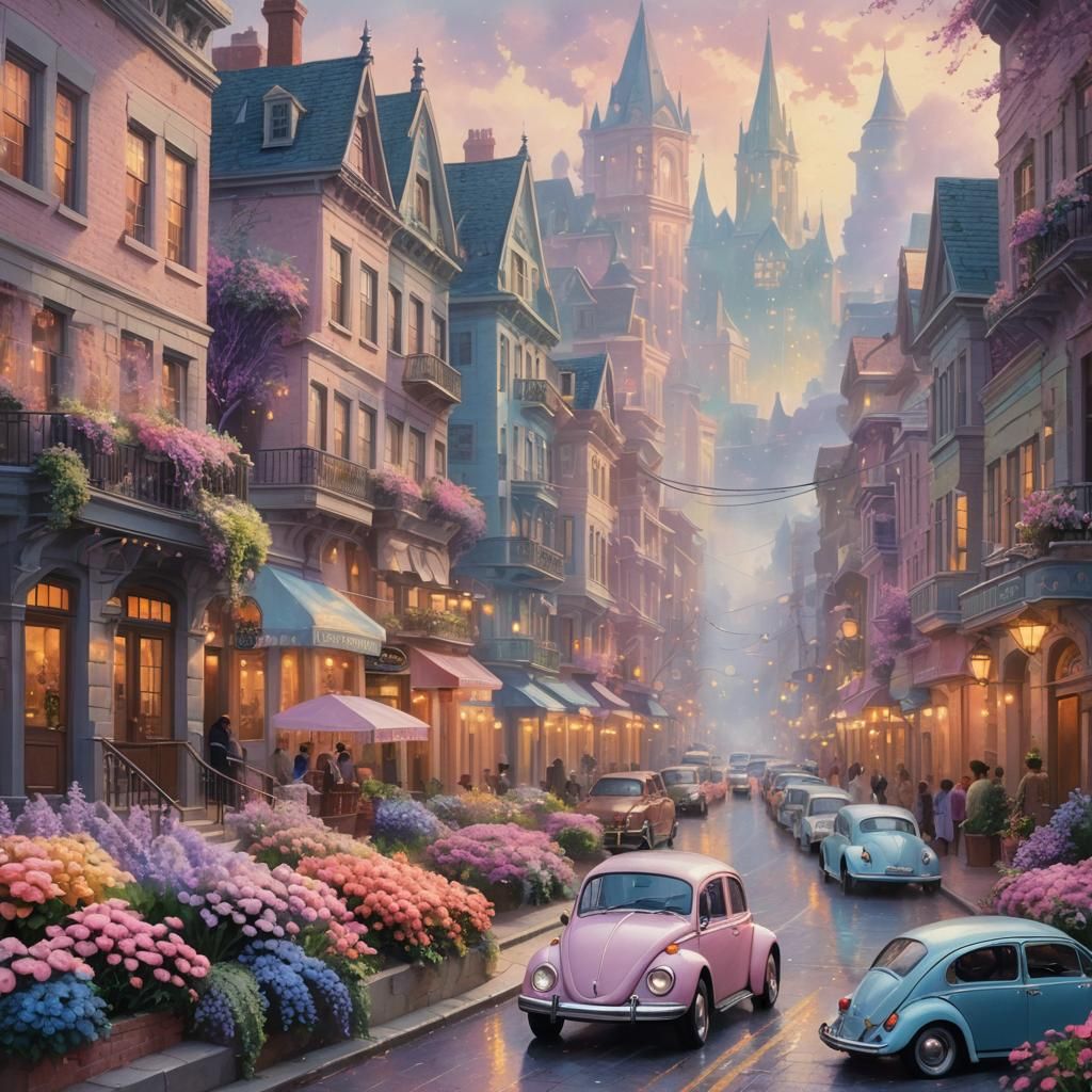 Fantasy Street Scene in Thomas Kinkade Style