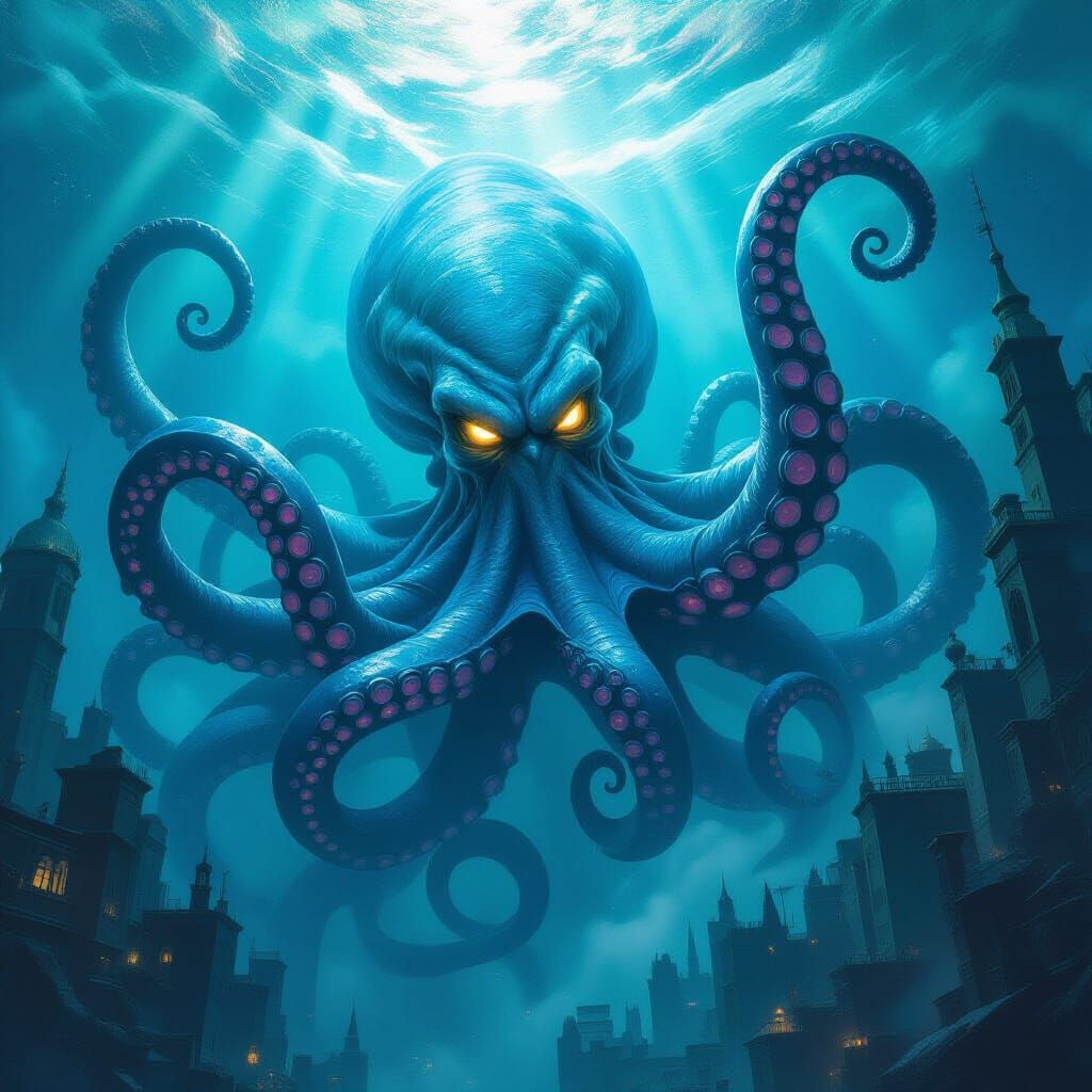 Colossal Kraken with Arcane Mechanical Tentacles Rises from ...