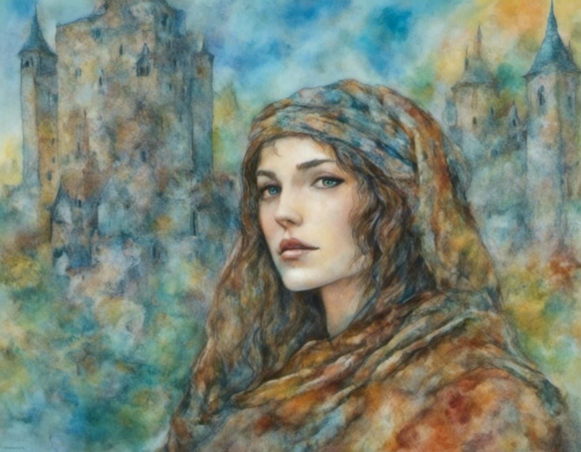 Woman in Medieval Gown with Abstract Filters