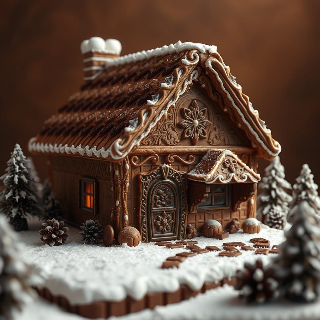 Gingerbread House with Chocolate Details, Matte Painting