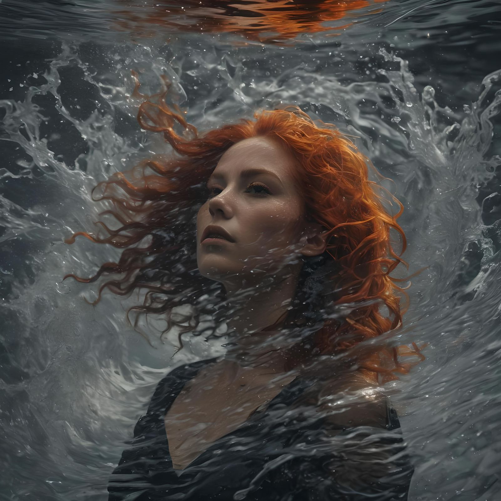 Fire and Water Silhouette Double Exposure in Monochromatic S...