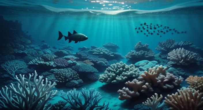 Underwater Coral Reef Scene with Sea Turtle