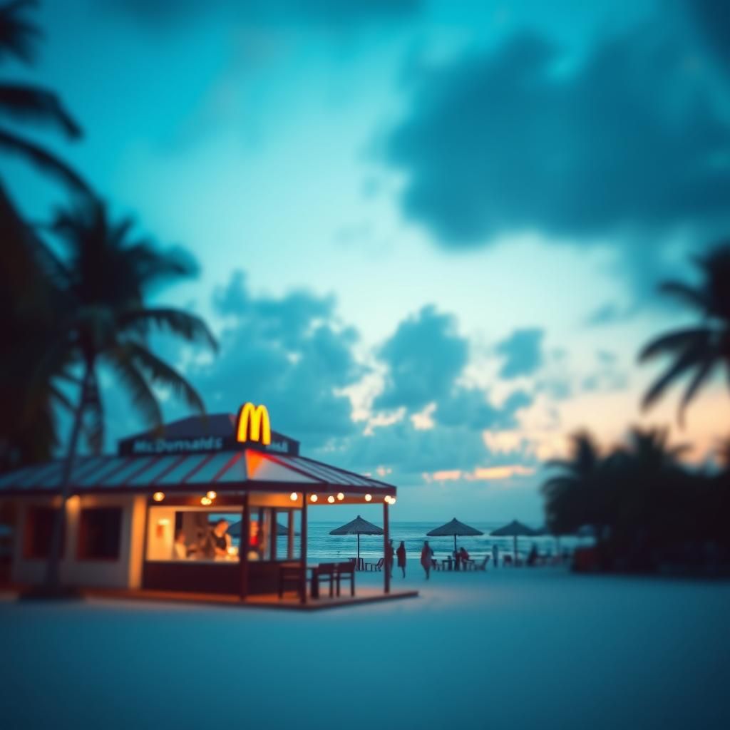 McDonald's Restaurant on Caribbean Beach at Sunset