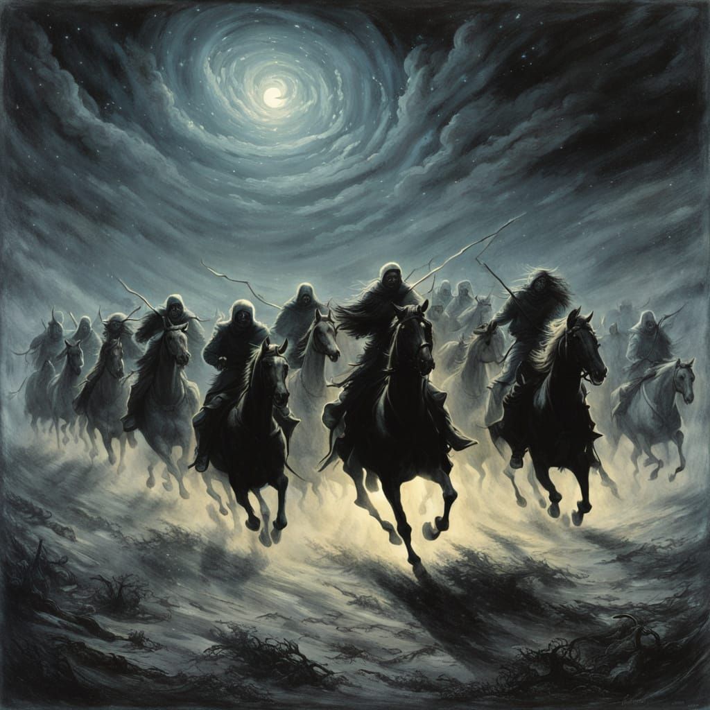 Ethereal Legion Gallops Across Celestial Halo in Mystical Ni...