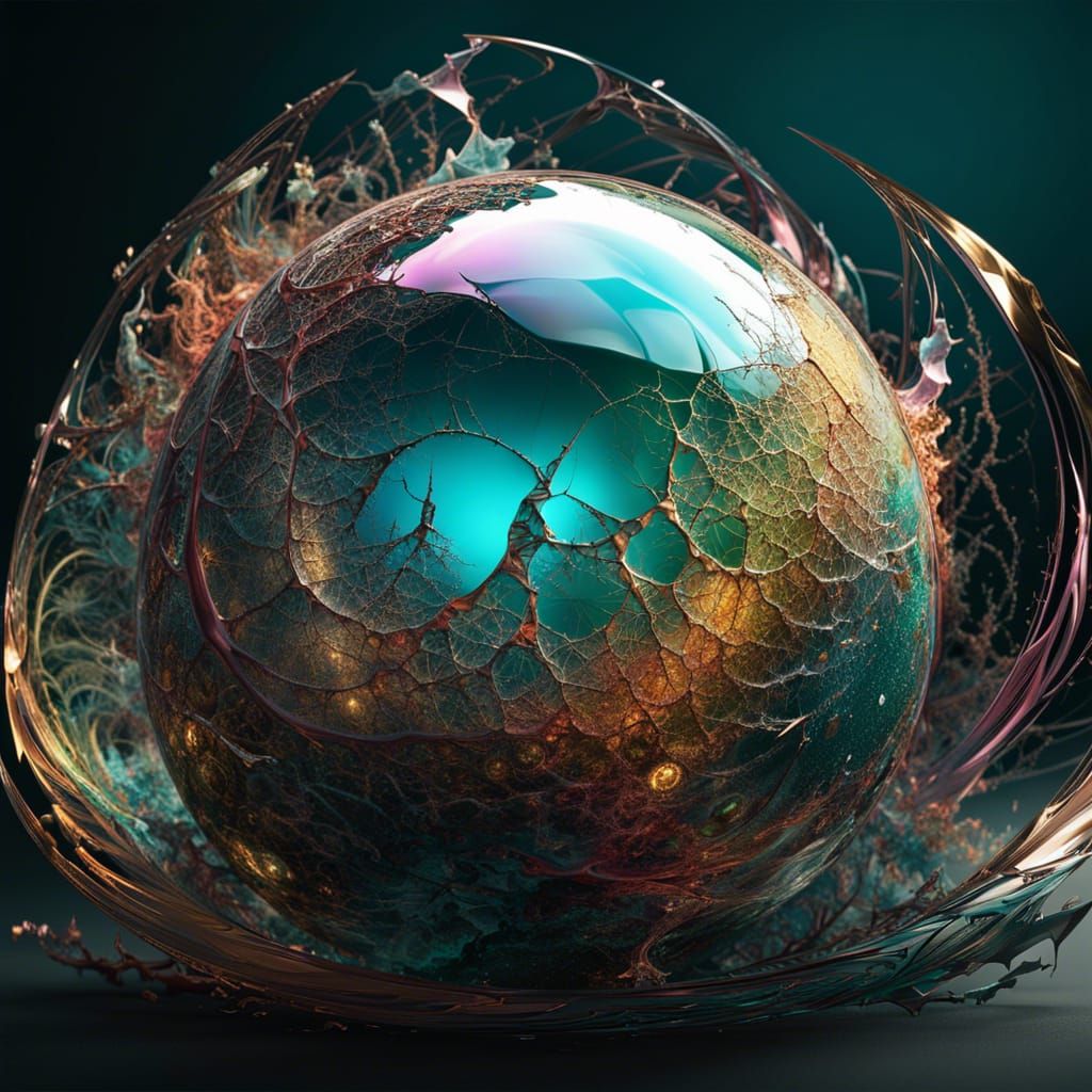 Cracked Glass Sphere with Ethereal Fractal Effects