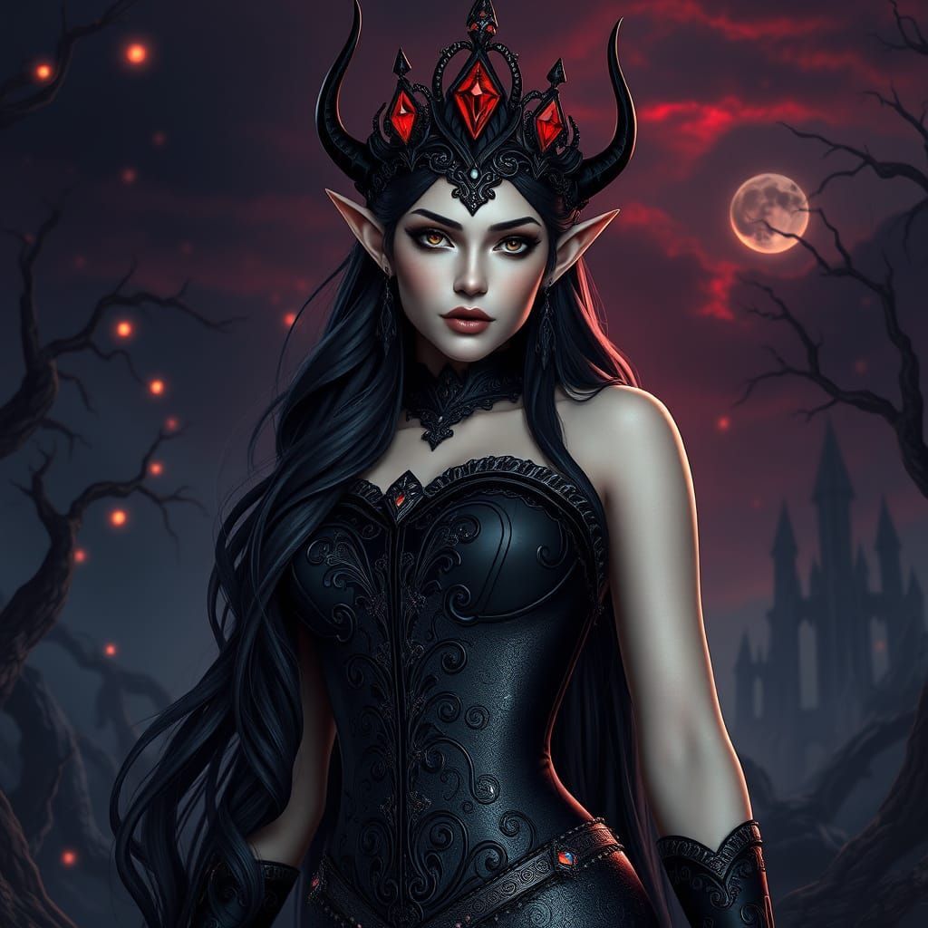 Dark Fantasy Blood Elf Queen in Elaborate 3D Rendering