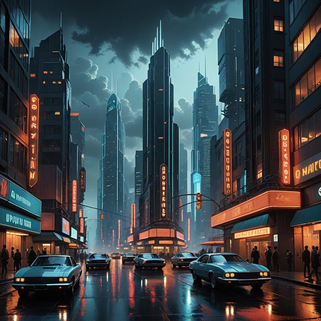 Retro-Futuristic Metropolis in Neon Haze