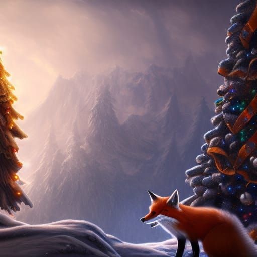 Festive Christmas Fox in Detailed Matte Painting
