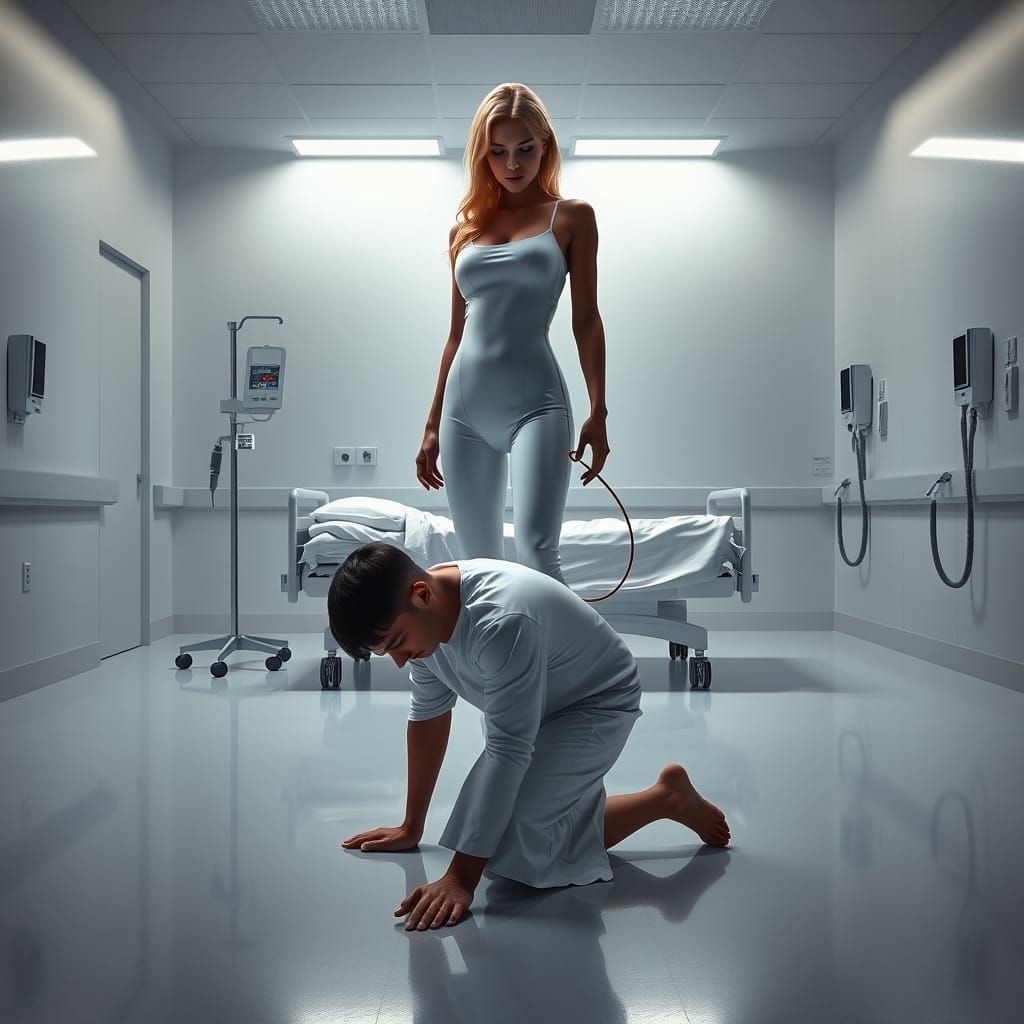 Surreal Hospital Scene in Dark Sci-Fi Style