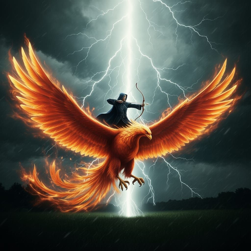 Archer on Phoenix Battles Wizard with Lightning