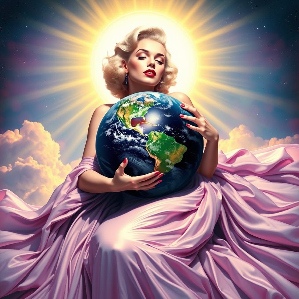 Marilyn Monroe Cradles Earth in Art Nouveau Style