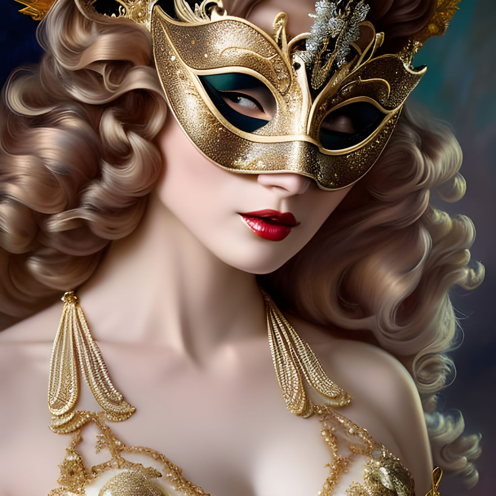 Rococo Masquerade: Hyperdetailed Gown and Mask