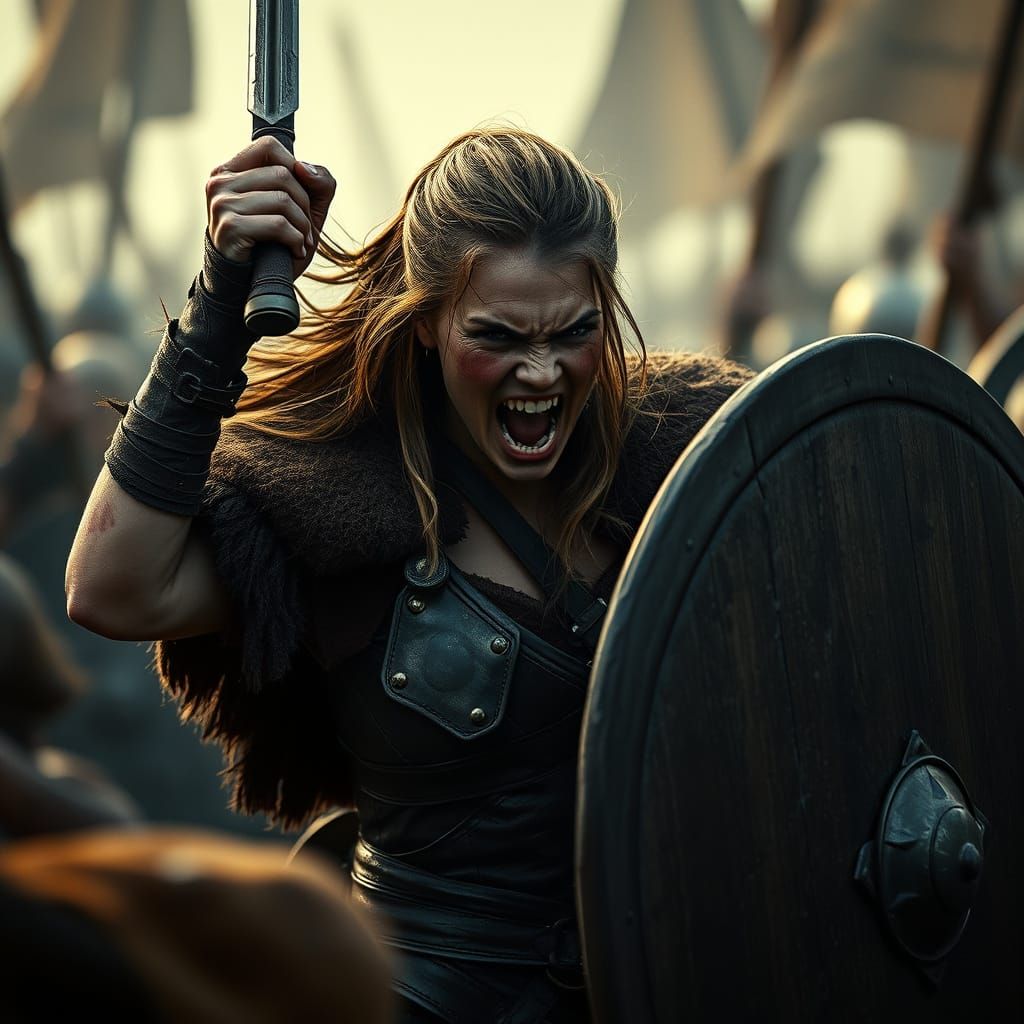Epic Viking Shield Maiden in Battle
