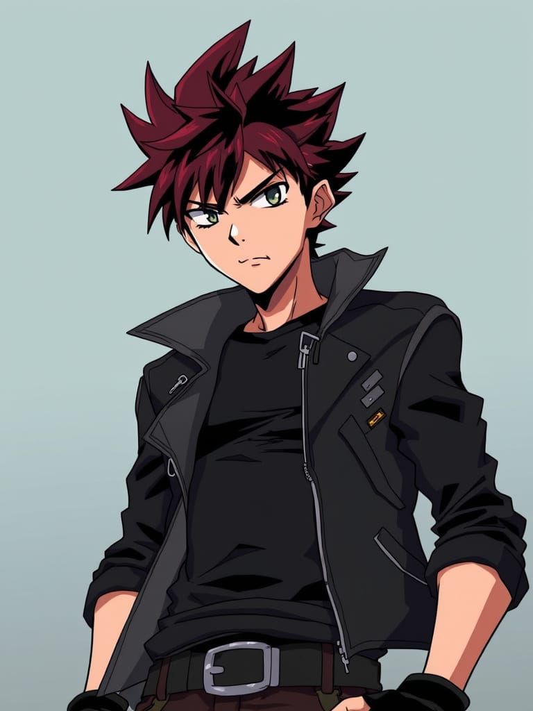 Anime Character with Crimson Hair in Akira Toriyama Style