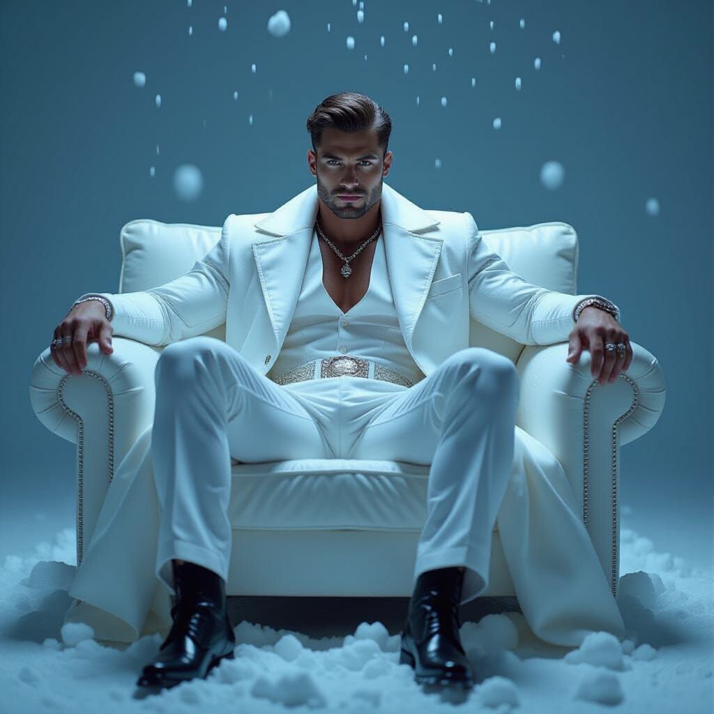 Futuristic Man in Silk Suit, Hyperrealistic Style