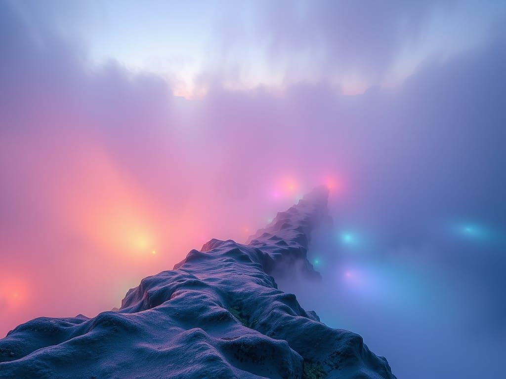 Dreamy Landscape with Distorted Geometry in Pastel Hues