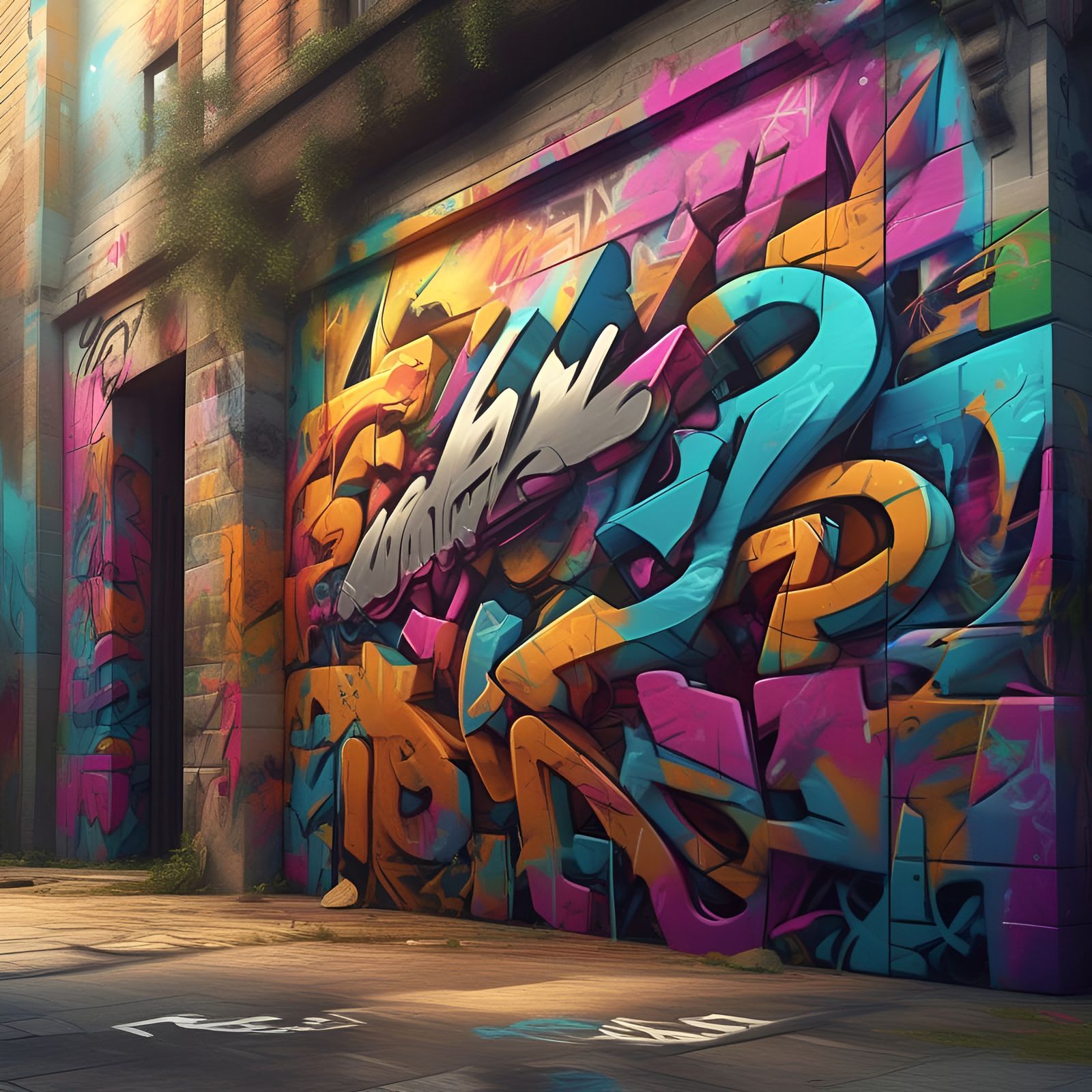 Majestic Street Graffiti in Hyperrealistic Digital Art