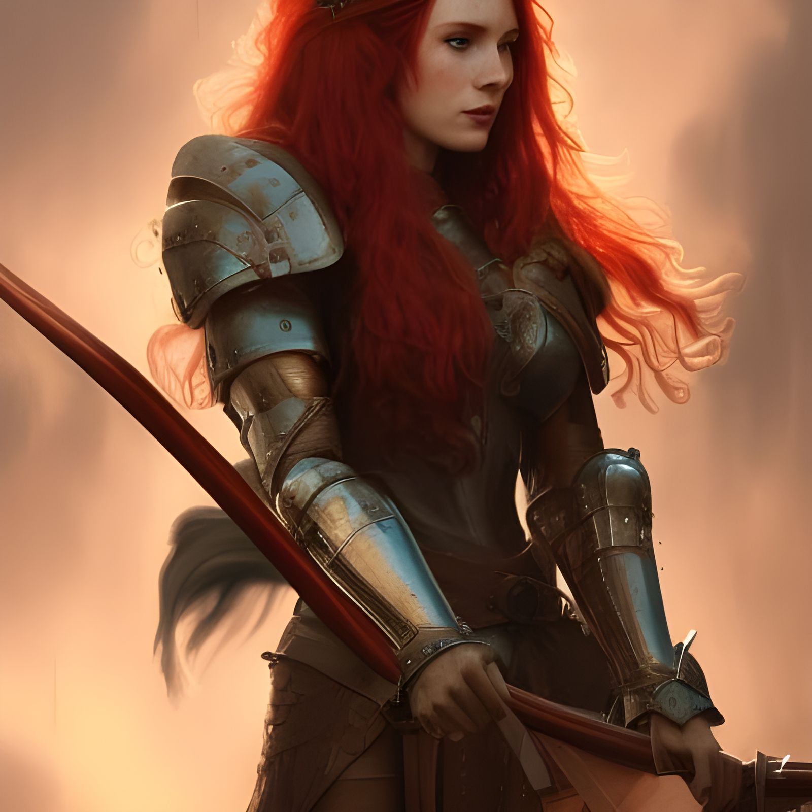 Red-Haired Woman with Longbow: Hyperdetailed Portrait