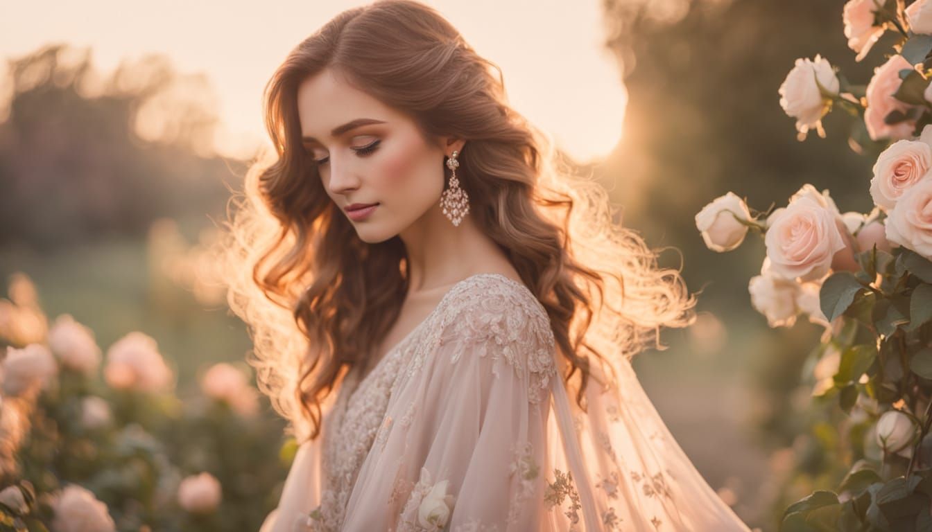 Romantic Feminine Portrait with Roses in Soft Light